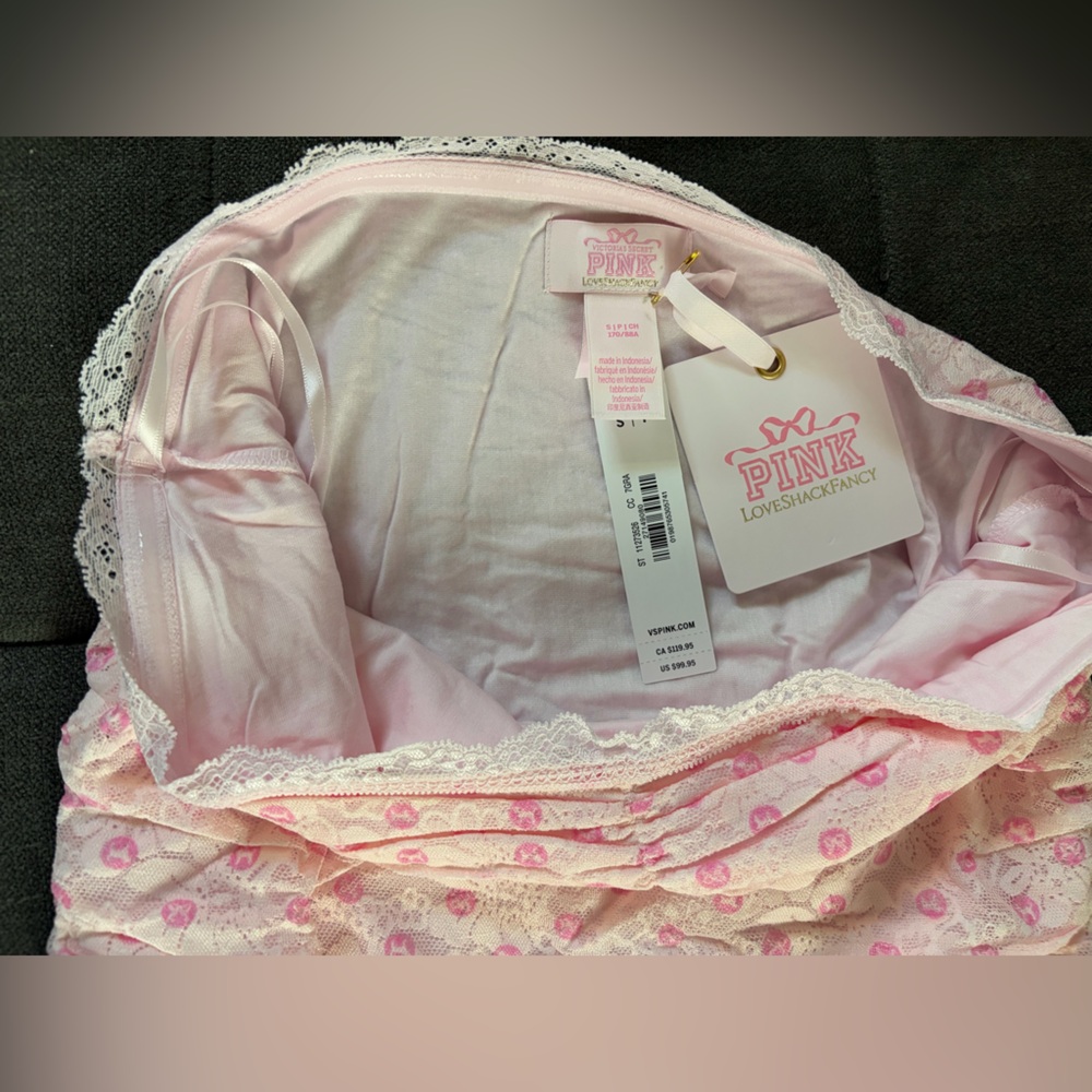 PINK x LoveShackFancy Strapless Lace Mini Dress Icon Polka Dot Pink Small NWT - Picture 11 of 16